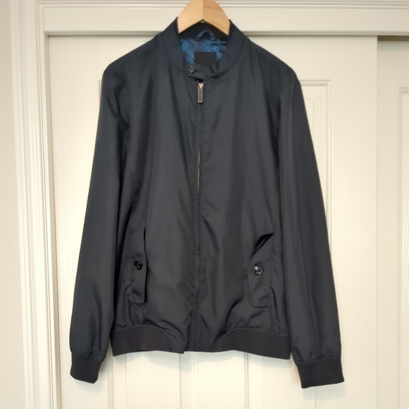 TED BAKER LONDON Electiv Mens Bomber Windbraker Nylon Navy Blue Jacket Size 4 - Picture 2 of 11